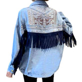 Chaqueta vaquera bohemia con flecos para mujer